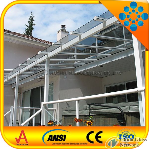 heat absorbing glass function and solid structure glass awning/ glass canopy